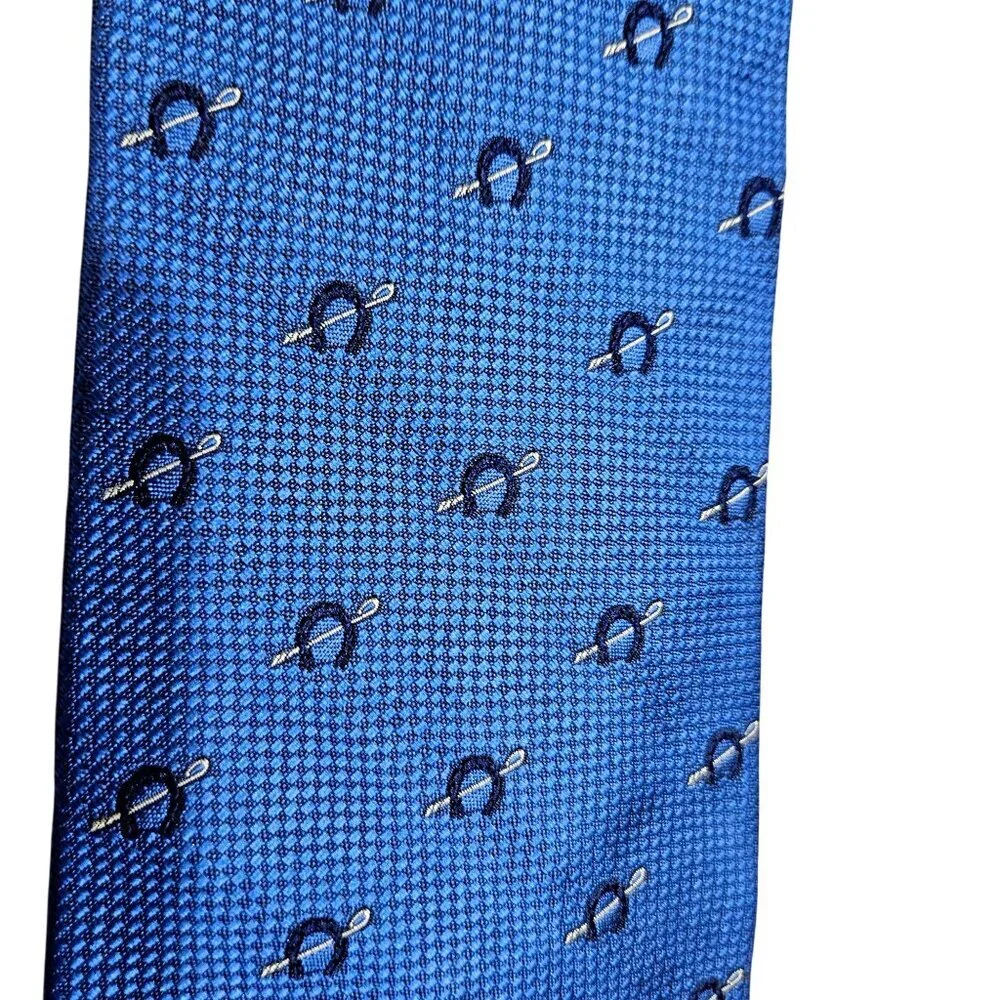 Tommy‎ Hilfiger Mens Blue Patterned Silk Tie Horse, Horseshoe, Polo, Equestrian